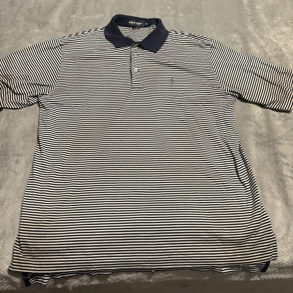 Polo Golf Ralph Lauren Men's Blue and White Striped Short Sleeve Polo XL